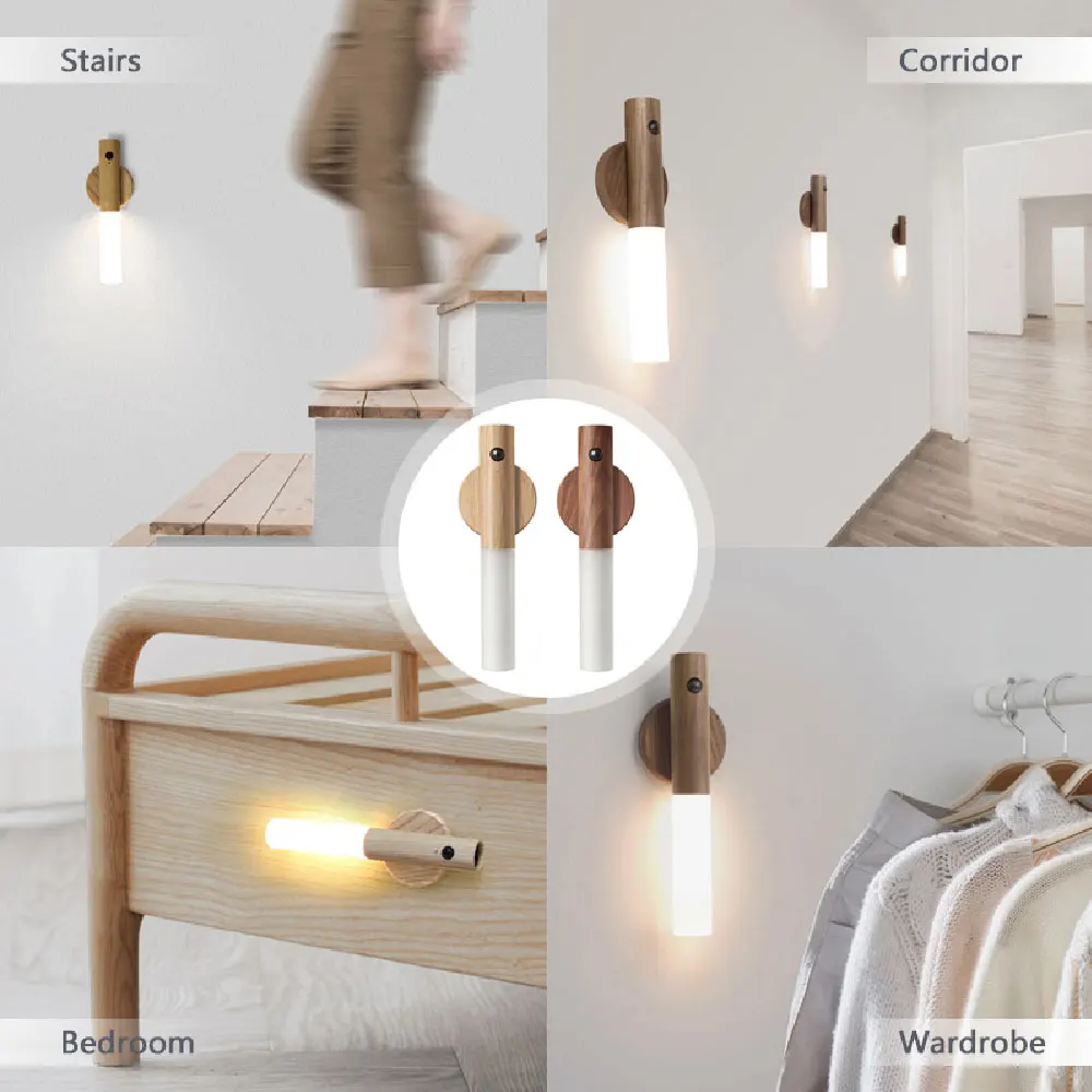 Intelligent Wooden Magnetic Suction Lamp LED Charging Night Light Staircase Corridor Bedroom Atmosphere Human Body Sensing Light - Image 3